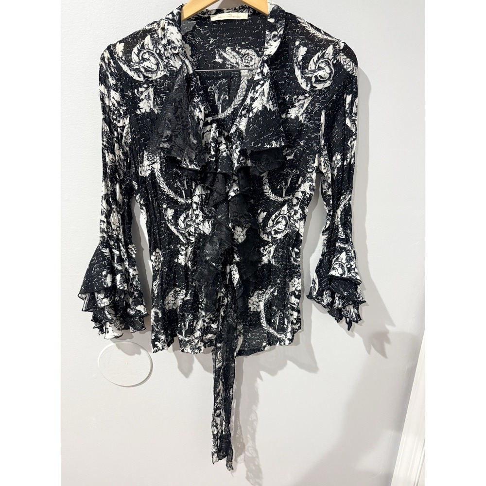 Vtg Y2K Whimsigoth‎ Top Lace Ruffles Witchy Fairy Grunge Dark Romantic Goth Sz S